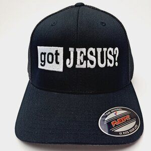 Got JESUS? Christian Religious Flexfit Fitted Cap Hat Black Embroidered